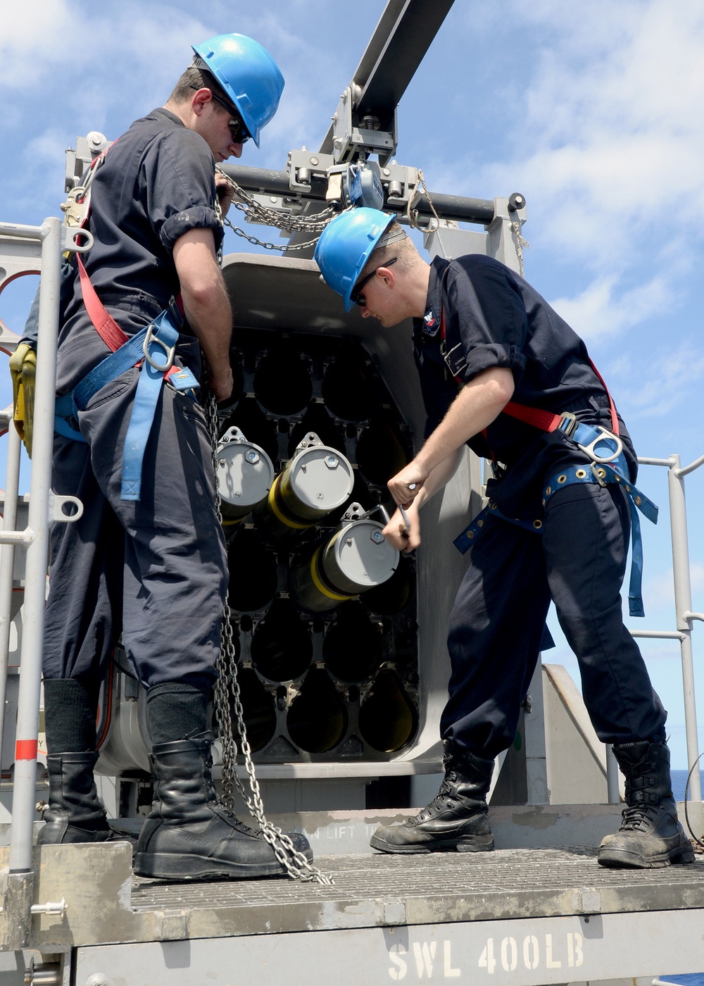 Missile upload evolution aboard USS Boxer