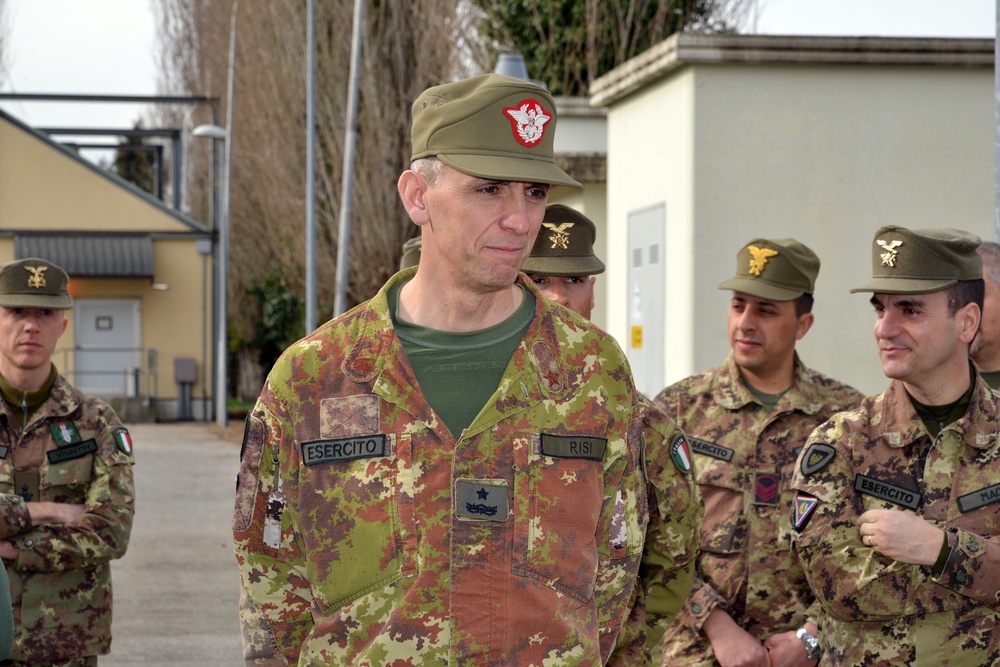 Brig. Gen. Michele Risi, Multinational Land Force 'Julia' Alpine Brigade Commander, tours Regional Training Support Division South, Caserma Ederle,  Vicenza, Italy