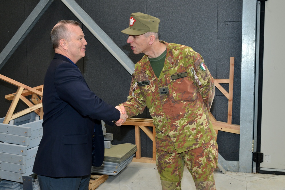 Brig. Gen. Michele Risi, Multinational Land Force “Julia” Alpine Brigade Commander tours Regional Training Support Division South, Caserma Ederle,  Vicenza, Italy.