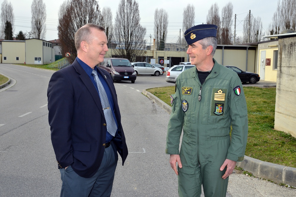 Brig. Gen. Michele Risi, Multinational Land Force “Julia” Alpine Brigade Commander tours Regional Training Support Division South, Caserma Ederle,  Vicenza, Italy.