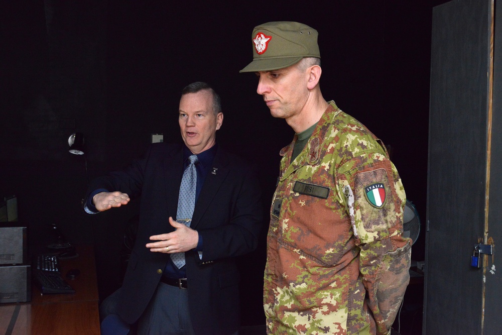 Brig. Gen. Michele Risi, Multinational Land Force “Julia” Alpine Brigade Commander tours Regional Training Support Division South, Caserma Ederle,  Vicenza, Italy.