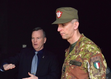 Brig. Gen. Michele Risi, Multinational Land Force “Julia” Alpine Brigade Commander tours Regional Training Support Division South, Caserma Ederle,  Vicenza, Italy.