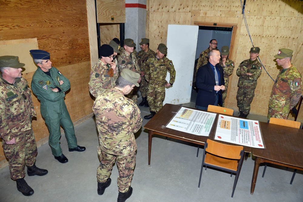 Brig. Gen. Michele Risi, Multinational Land Force “Julia” Alpine Brigade Commander tours Regional Training Support Division South, Caserma Ederle,  Vicenza, Italy.