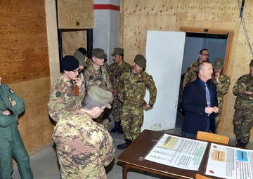 Brig. Gen. Michele Risi, Multinational Land Force “Julia” Alpine Brigade Commander tours Regional Training Support Division South, Caserma Ederle,  Vicenza, Italy.