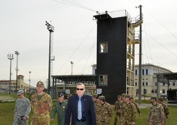 Brig. Gen. Michele Risi, Multinational Land Force “Julia” Alpine Brigade Commander tours Regional Training Support Division South, Caserma Ederle,  Vicenza, Italy.