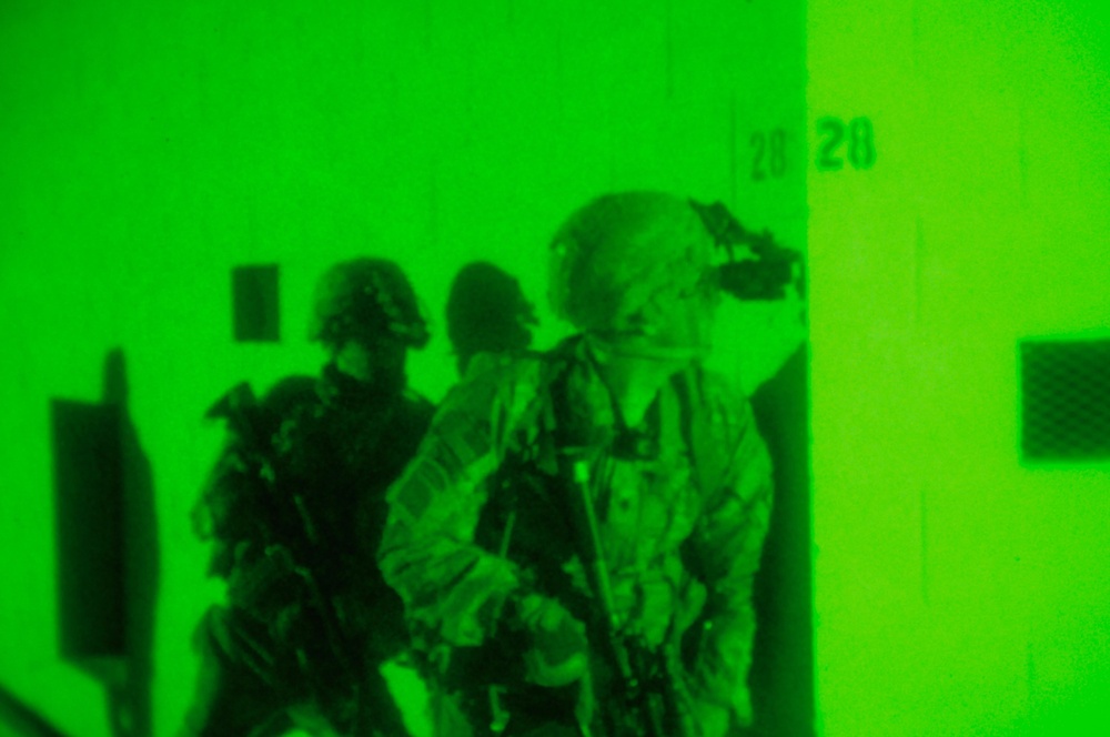 Paratrooper conducts night raid