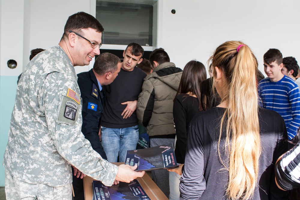 US Army National Guard Soldiers, local Kosovo institutions teach students about dangers, consequences of pointing laser pointers at aircraft