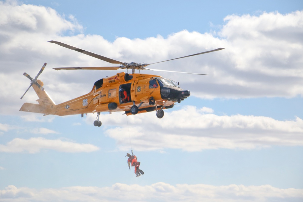 US Coast Guard Helicopter sports centennial colors