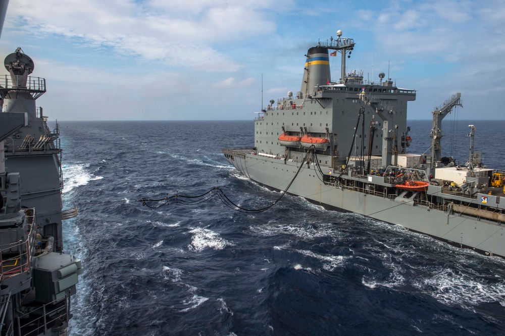 USS Antietam conducts a replenishment at sea USNS Tippecanoe