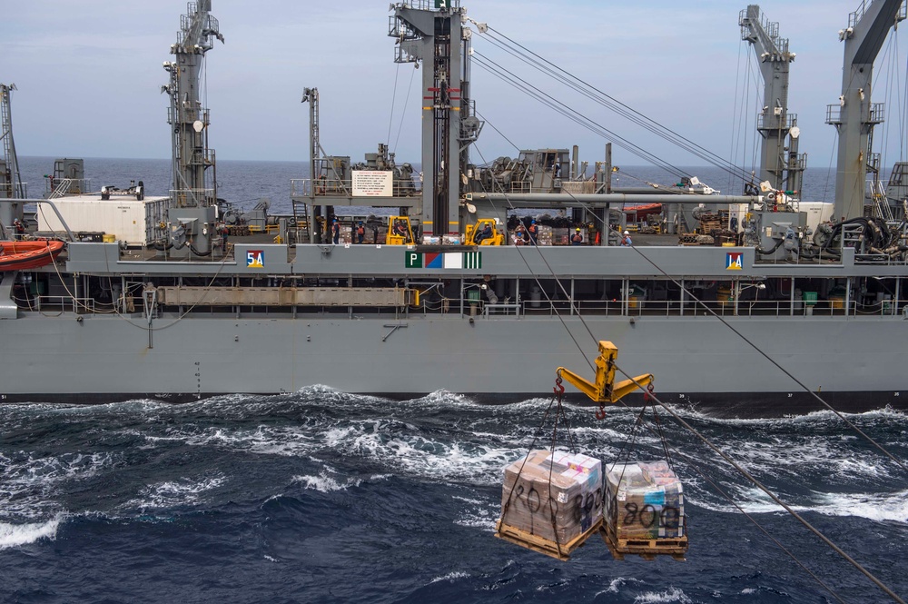 USS Antietam conducts a replenishment at sea USNS Tippecanoe