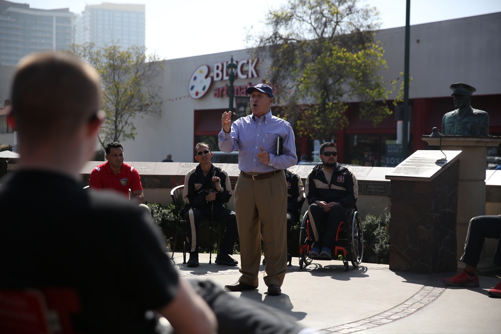 U.S. Marines from Wounded Warrior Battalion- East and Colombian wounded warriors tour historic sites in San Diego, Calif.