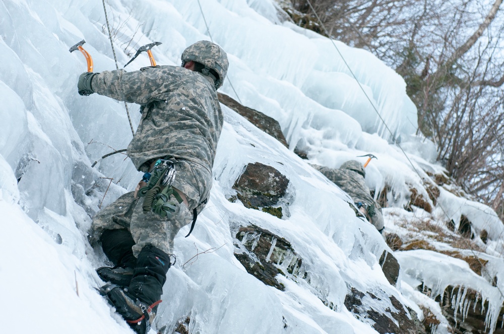 Vermont National Guard Soldier climbs ice wall