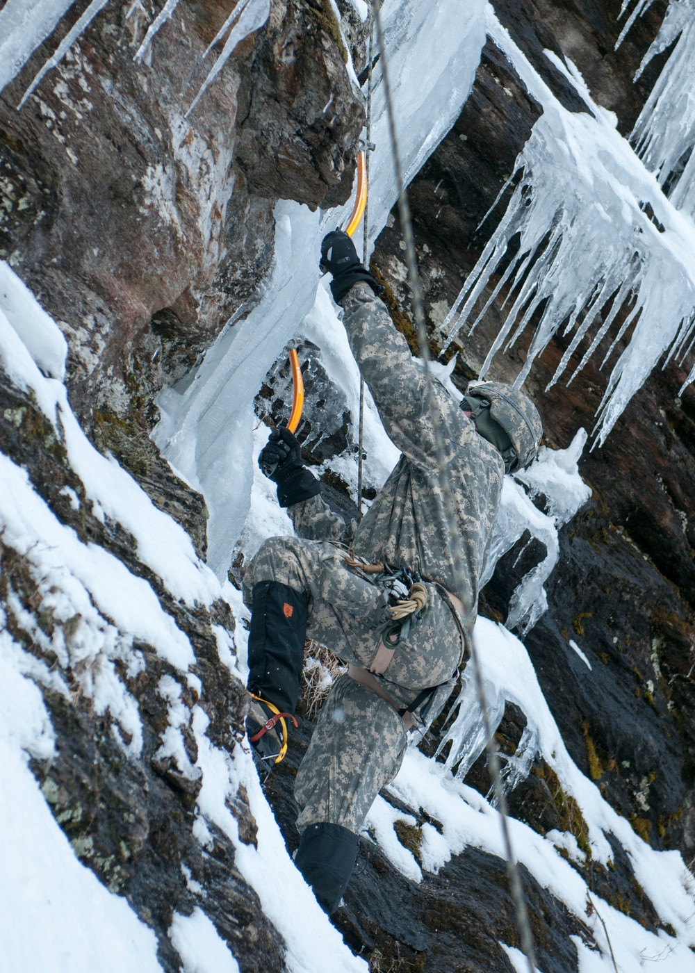 Vermont National Guard Soldier climbs ice wall