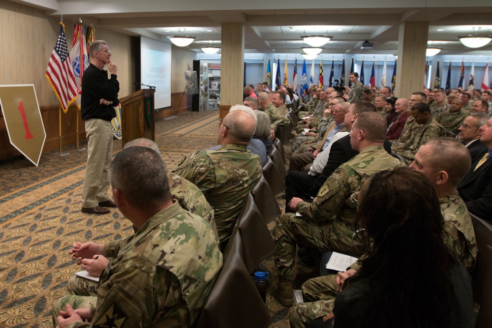 Army Gen. Stanley McChrystal speaks to 1st Infantry Division Staff