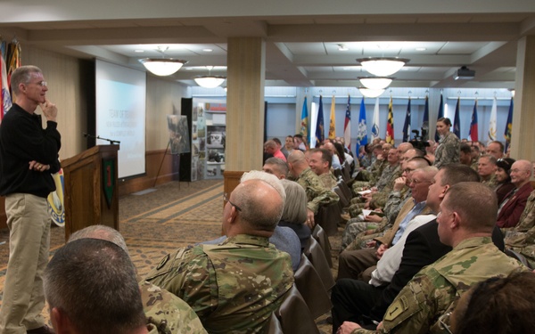 Army Gen. Stanley McChrystal speaks to 1st Infantry Division Staff