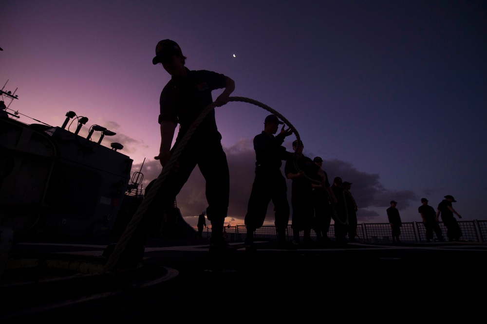 Sea and anchor detail prep aboard USS Benfold