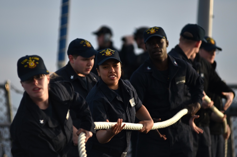 Sea and anchor detail aboard USS Ross