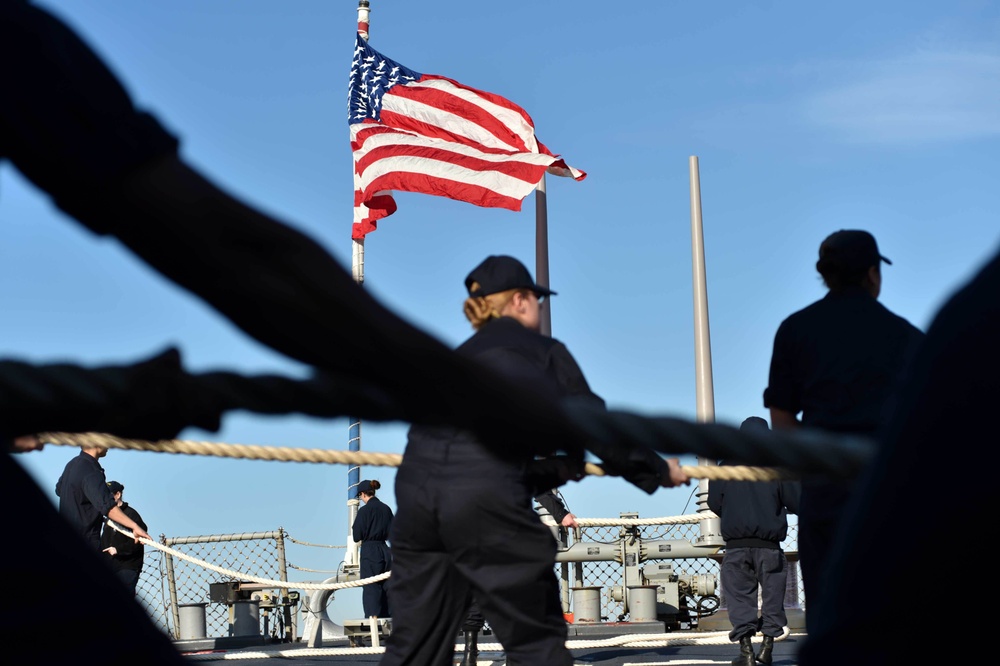 Sea and anchor detail aboard USS Ross