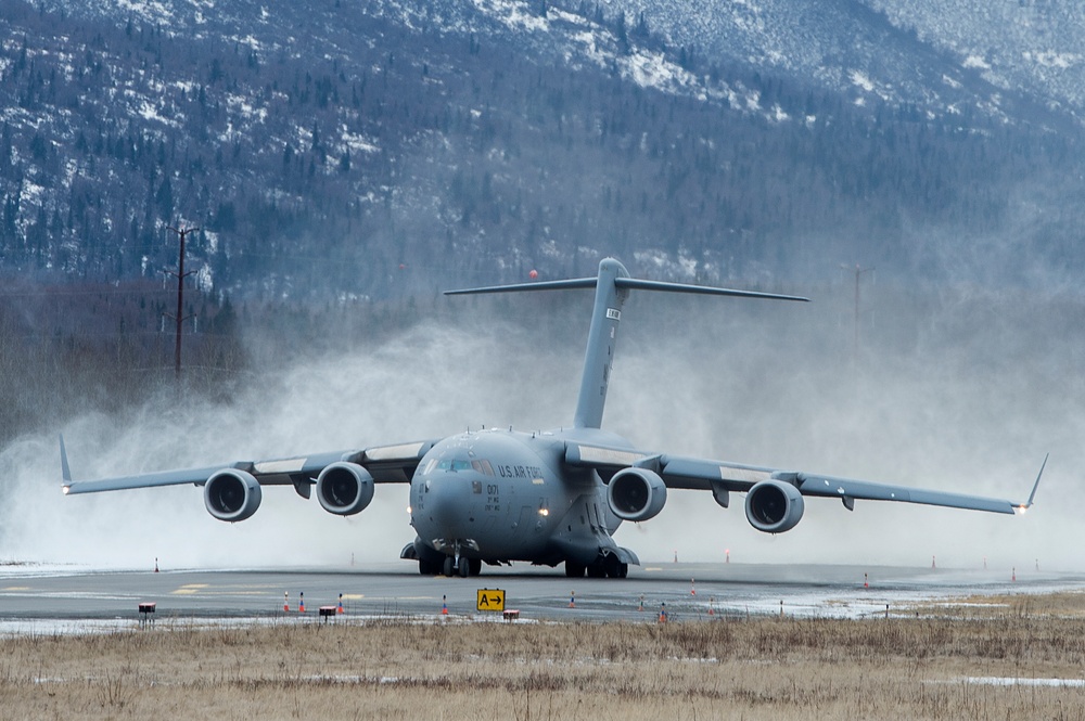 C-17 lands at Bryant Army Air Field