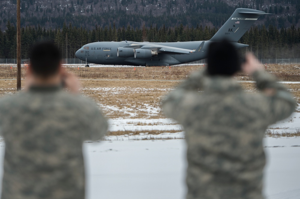 C-17 lands at Bryant Army Air Field