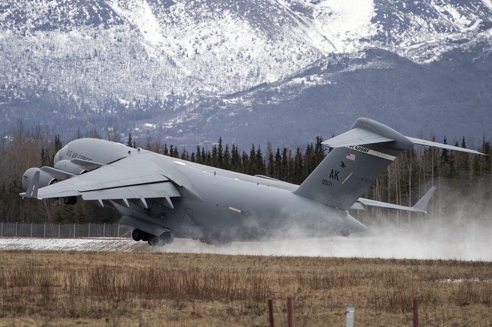 C-17 lands at Bryant Army Air Field