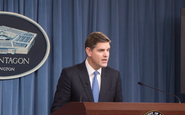Peter Cook addresses reporters at the Pentagon