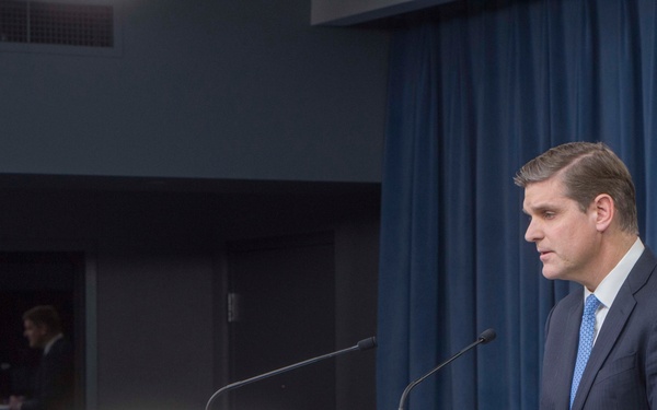 Peter Cook addresses reporters at the Pentagon