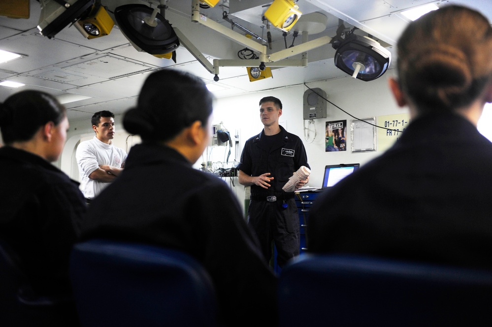 Basic first aid class aboard USS Boxer