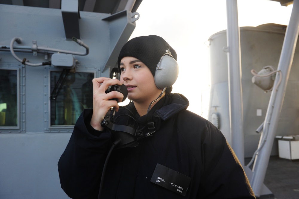 USS Boxer sailor stands watch