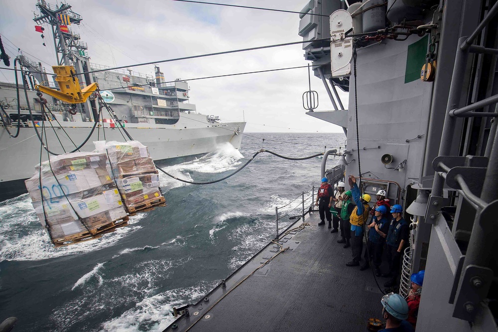 USS Mobile Bay replenishment at sea