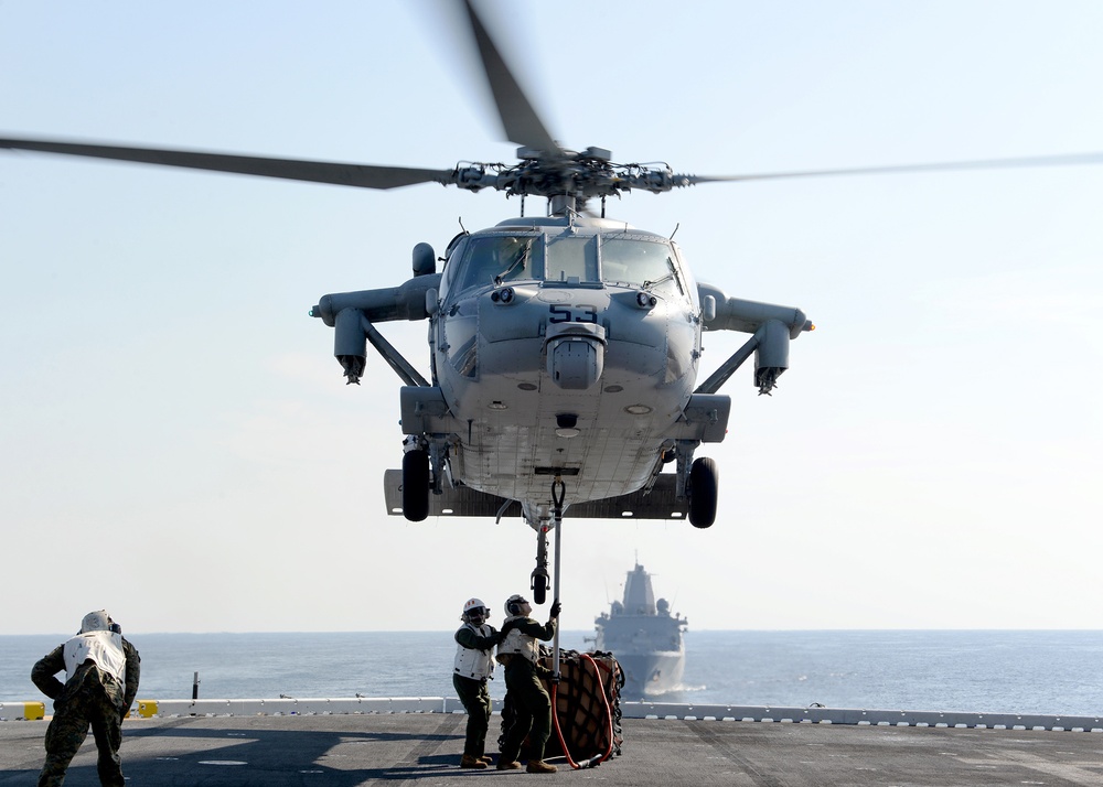 Vertical replenishment aboard USS Boxer