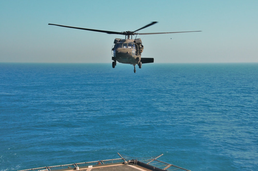 California and West Virginia Army National Guard Soldiers conduct deck landing qualifications