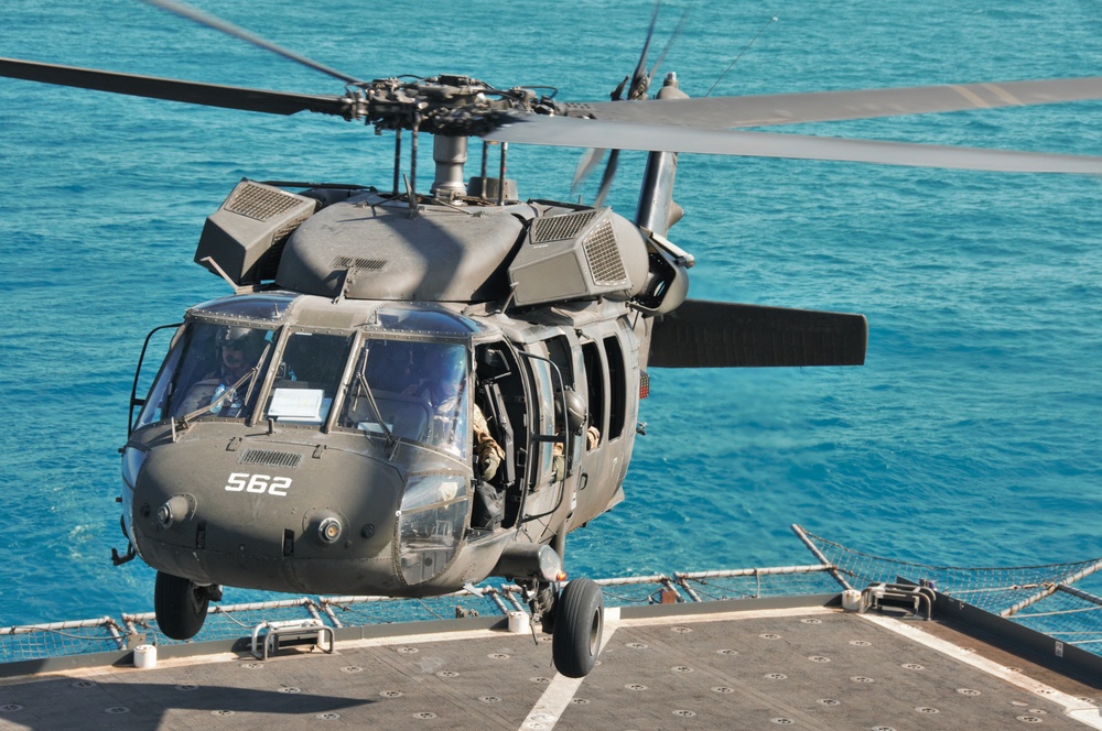 California and West Virginia Army National Guard Soldiers conduct deck landing qualifications