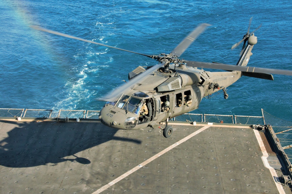 California and West Virginia Army National Guard Soldiers conduct deck landing qualifications