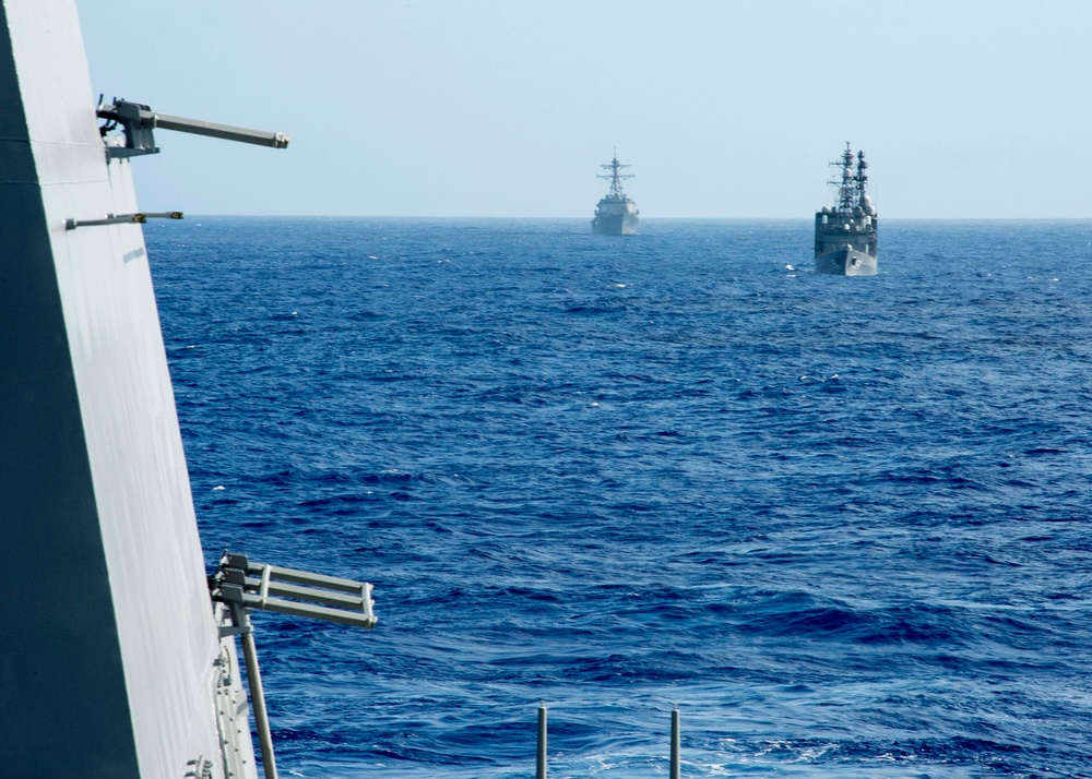 Multi Sail 2016 US Navy Ships and JMSDF Ships Steam in Formation