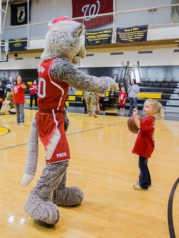 Atlantic Coast Conference mascots help greet children of fallen combat troops