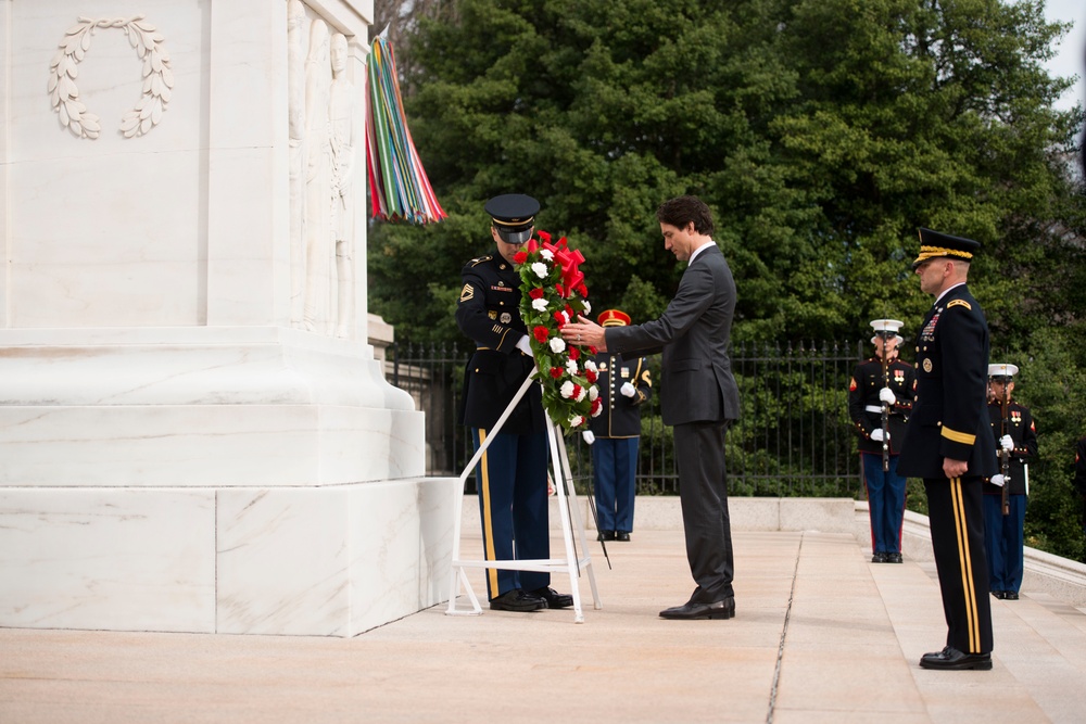 Prime Minister of Canada lays a wreath at the Tomb of the Unknown Soldier in Arlington National Cemetery