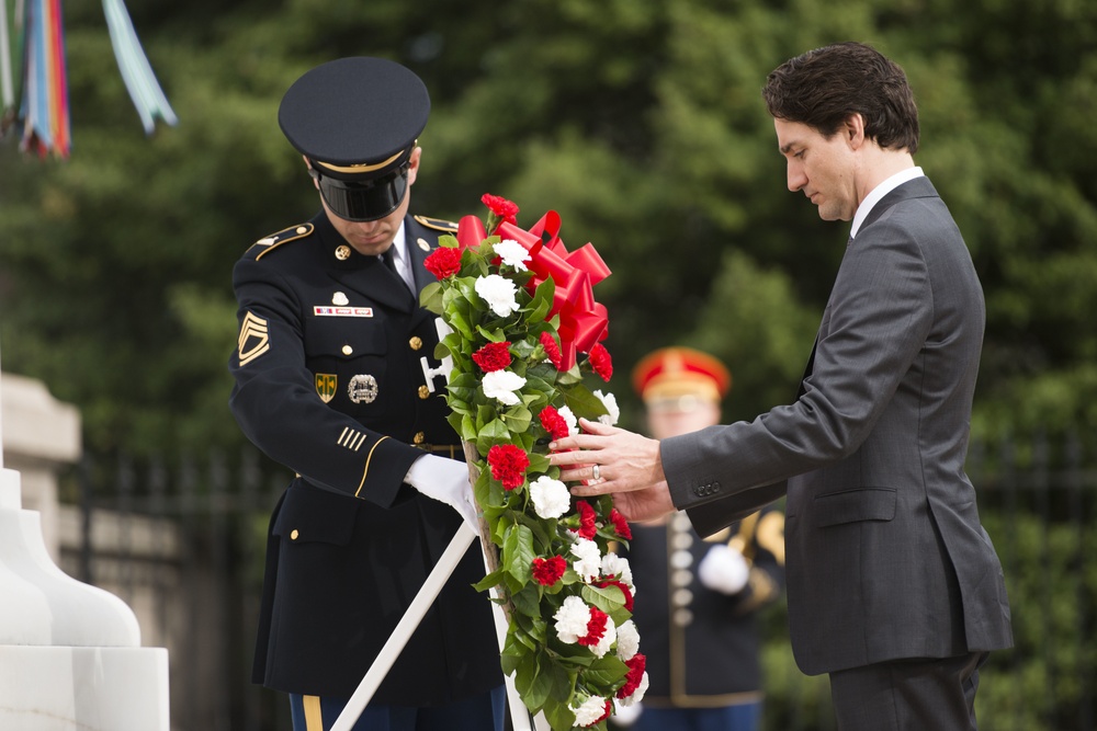 Prime Minister of Canada lays a wreath at the Tomb of the Unknown Soldier in Arlington National Cemetery