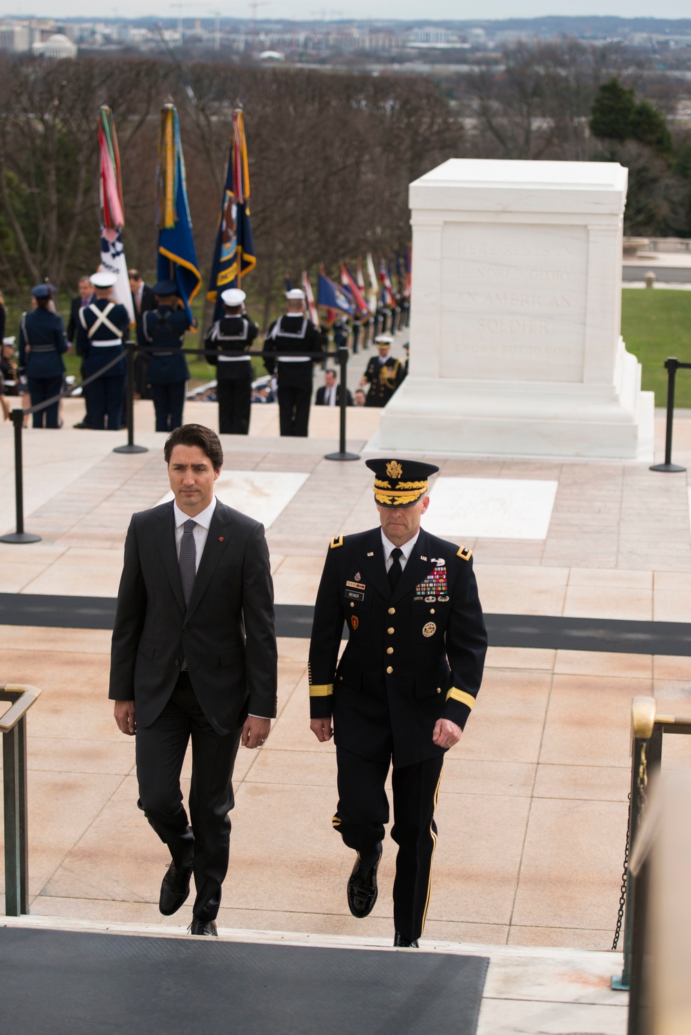 Prime Minister of Canada lays a wreath at the Tomb of the Unknown Soldier in Arlington National Cemetery