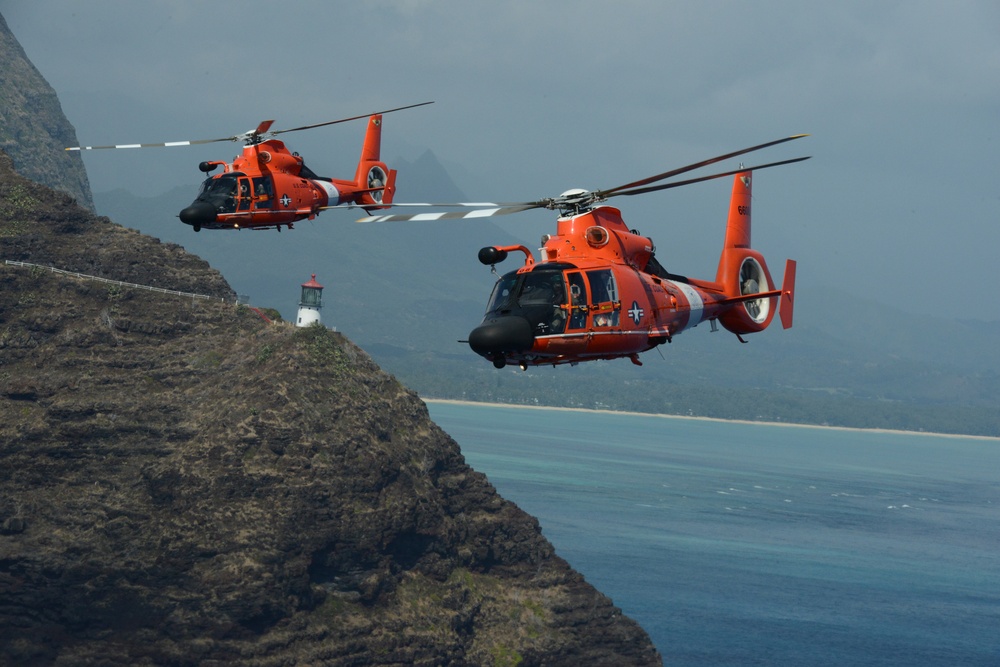 Coast Guard Air Station Barbers Point conducts practice flight over Oahu