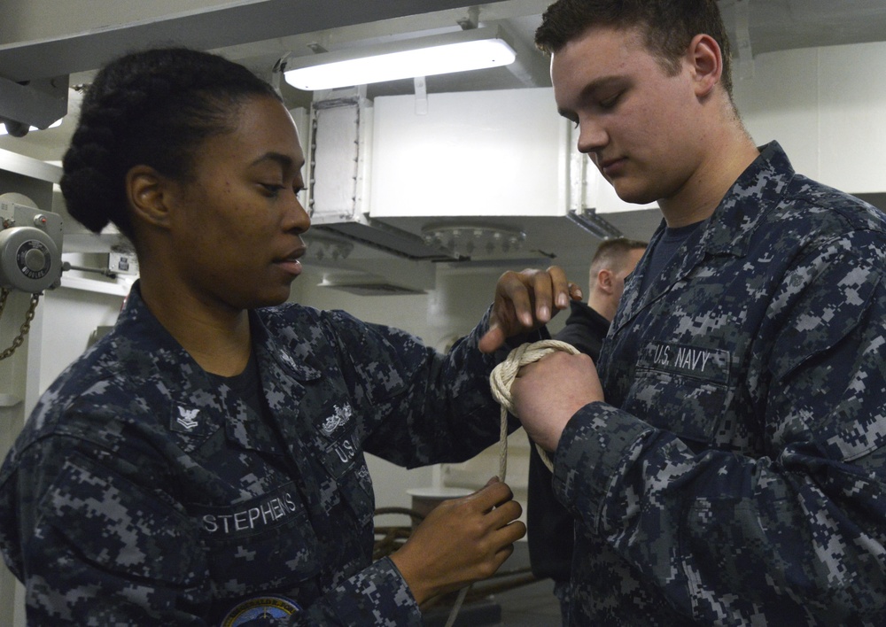 Fancywork training in the forecastle