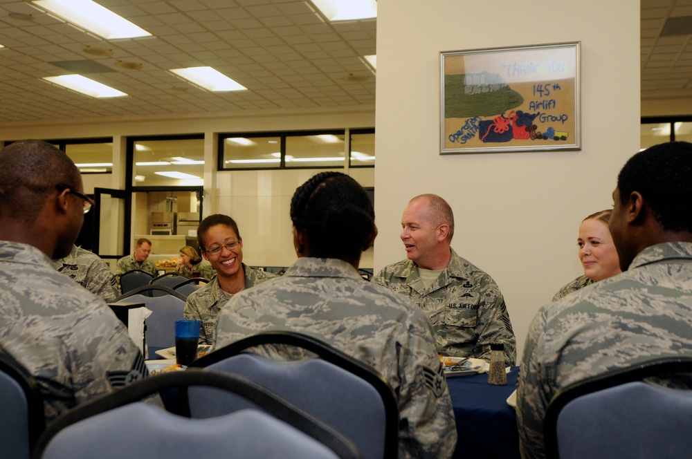 Command chief master sergeant of the Air National Guard visits the North Carolina Air National Guard Base