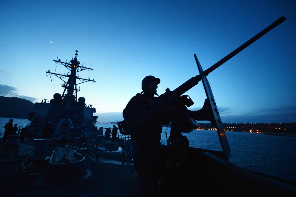 Sea and anchor detail aboard USS Ross