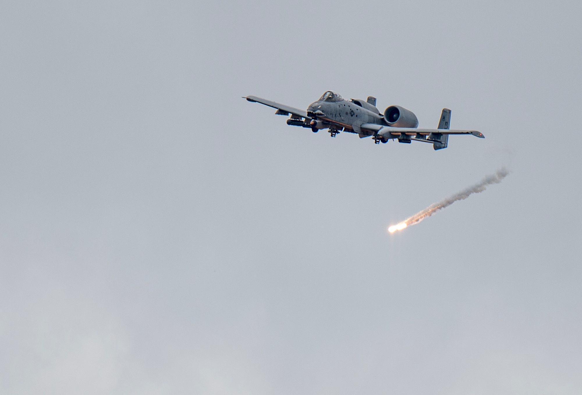 A U.S. Air Force A-10 Thunderbolt II releases an illumination flare, the same type used to explain the second phase of the Phoenix Lights