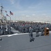 Commander, US Naval Forces Europe-Africa, speaks to crew aboard USS Porter