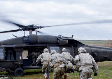 Infantrymen take to the sky during medevac training in Kosovo
