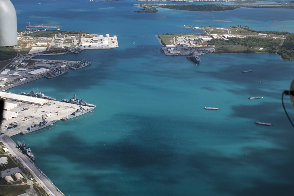 Aerial view of Naval Base Guam during Multi-Sail 2016