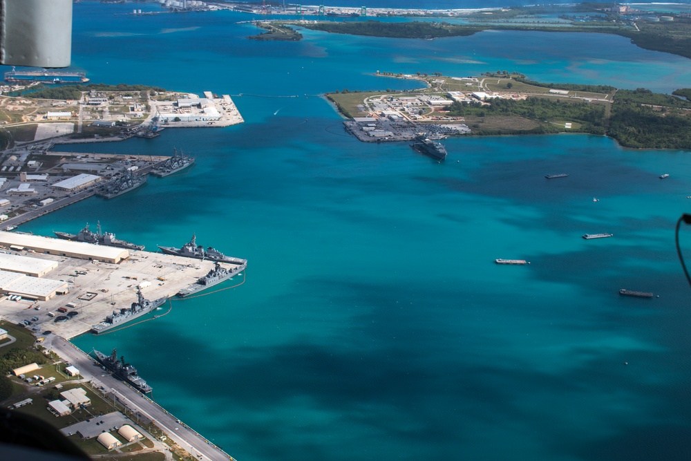 Aerial view of Naval Base Guam during Multi-Sail 2016