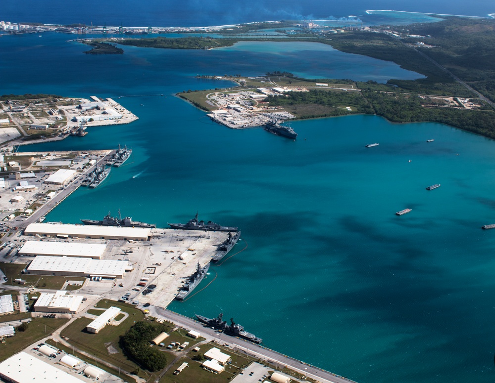 Aerial view of Naval Base Guam during Multi-Sail 2016