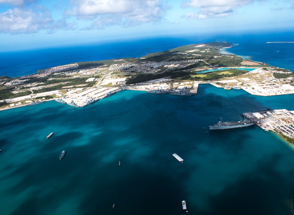 Aerial view of Naval Base Guam during Multi-Sail 2016